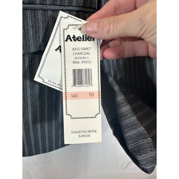 NEW Atelier Blazer Size 10 Gray Heather Pinstripe Button Front LS $240 Women A10 - Picture 3 of 9